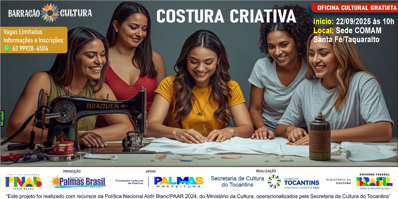 ✂️ Palmas recebe oficina gratuita de costura criativa
