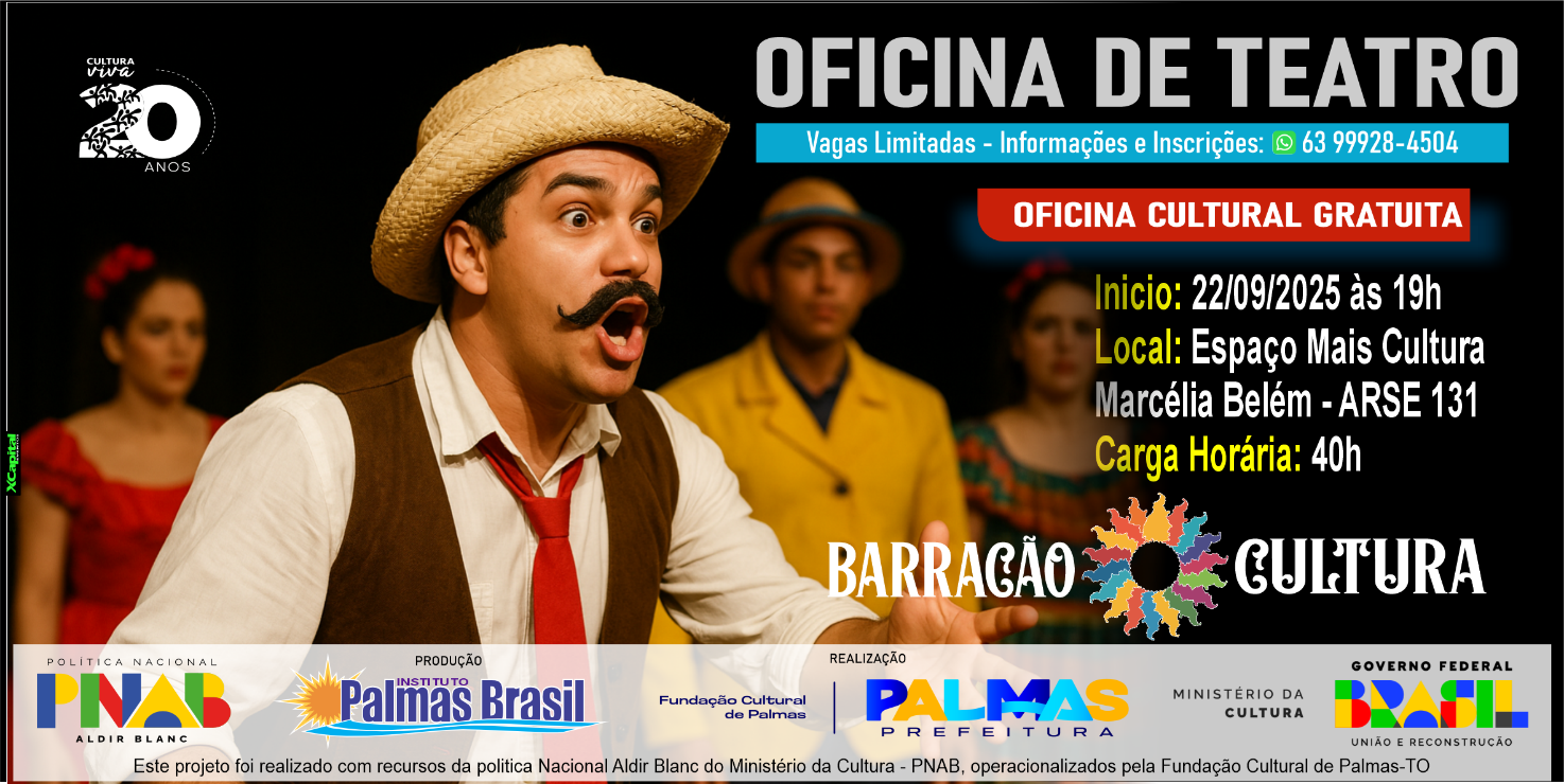 🎭 Palmas ganha oficina gratuita de jogos teatrais para fortalecer o teatro junino