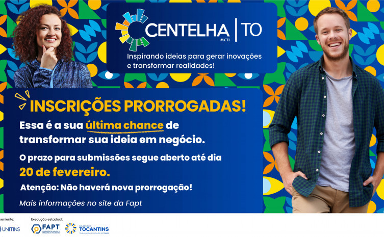 Com até R$ 80 mil por projeto, Centelha 3 tem inscrições prorrogadas no Tocantins