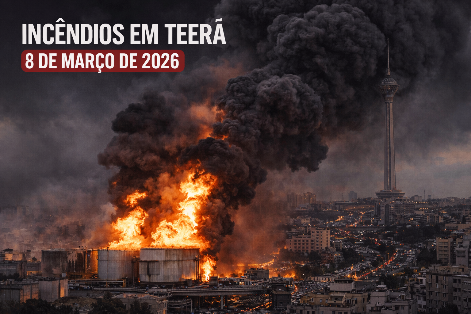 CÉU EM CHAMAS: FUMAÇA DE PETRÓLEO COBRE Teerã E EXPÕE O RISCO DE UMA NOVA ESCALADA NO ORIENTE MÉDIO