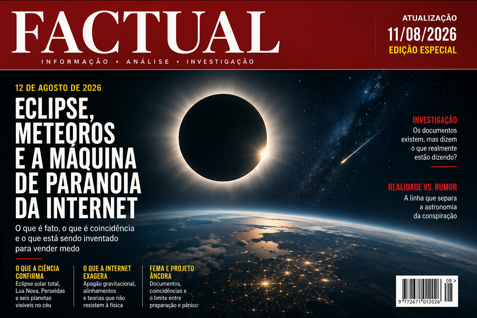 12 DE AGOSTO DE 2026: ECLIPSE, METEOROS E A MÁQUINA DE PARANOIA DA INTERNET