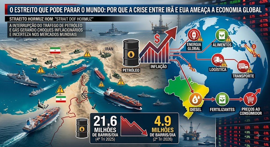 O Estreito que Pode Parar o Mundo: por que a crise entre Irã e Estados Unidos ameaça petróleo, inflação e economia global
