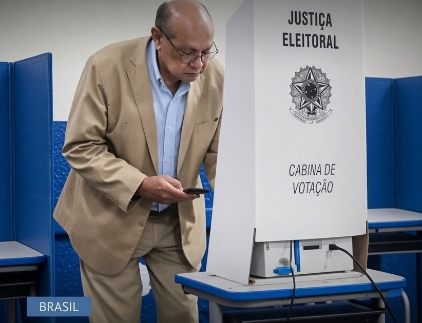 Gilmar Mendes aparece com objeto que parece celular na cabine de votação; explicação oficial diz que era carteira
