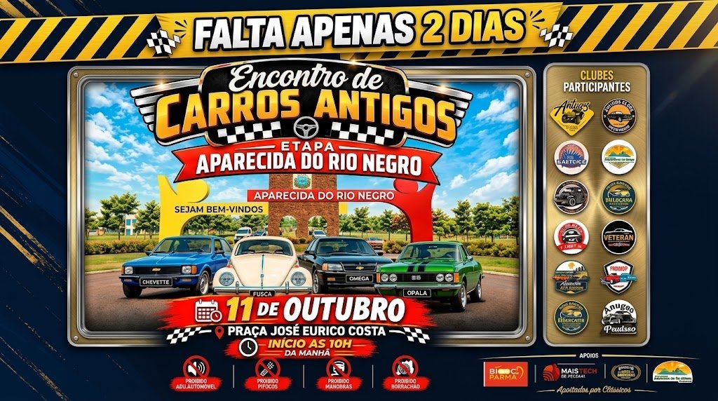 Muito além dos motores: Encontro de Carros Antigos vai unir paixão e solidariedade em Aparecida do Rio Negro